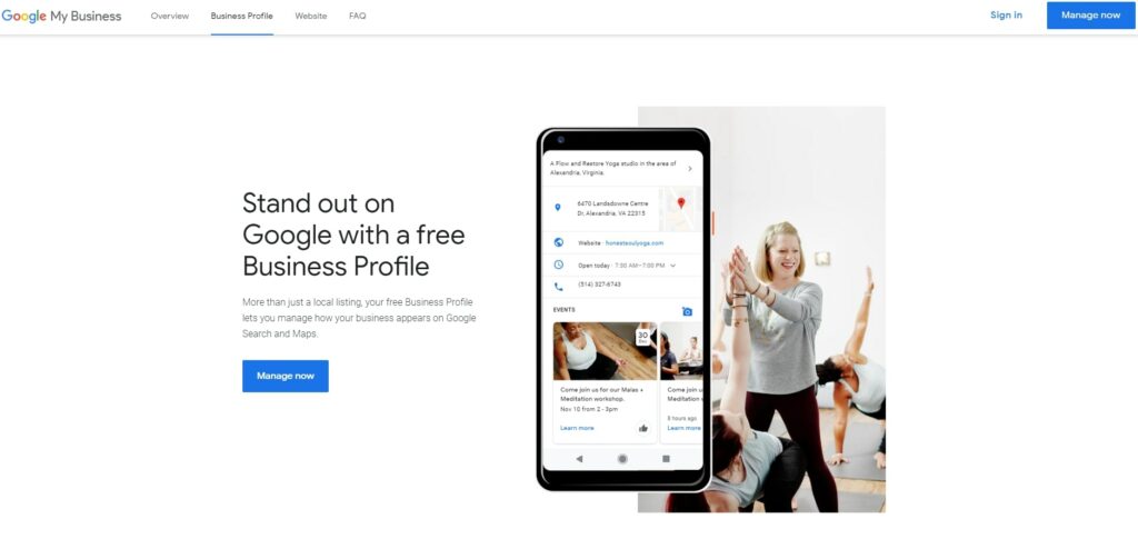 Google My Business Homepage Screenshot